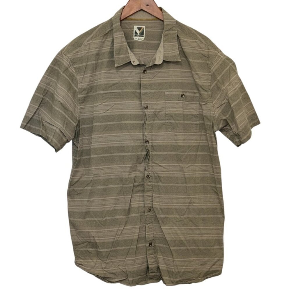 Voyager Shirt Men's Size 2XL Tan Green Short Sleeve Striped Pocket Collar